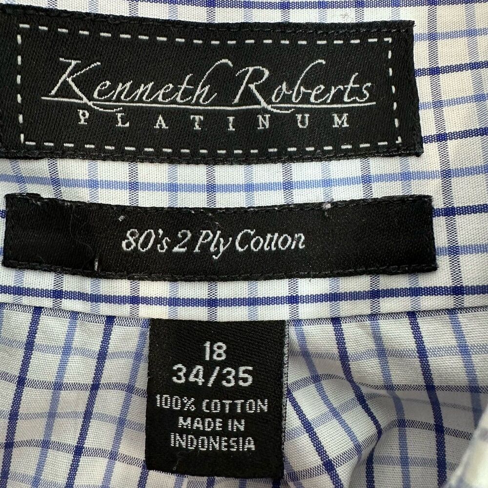 4/$20 Kenneth Roberts Platinum Dress Shirt Men's 18 Long Sleeve Blue Geometric